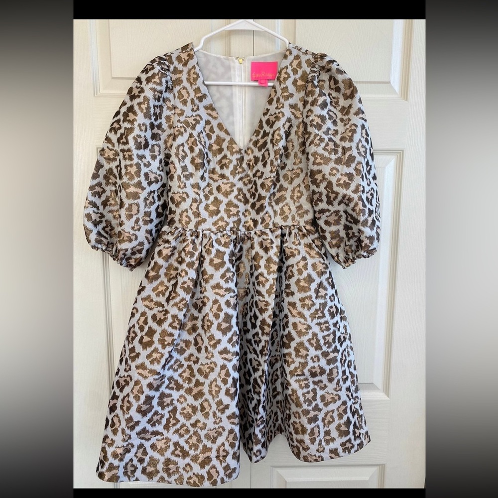 Gold Metallic Leopard Jacquard Calyssa Dress
